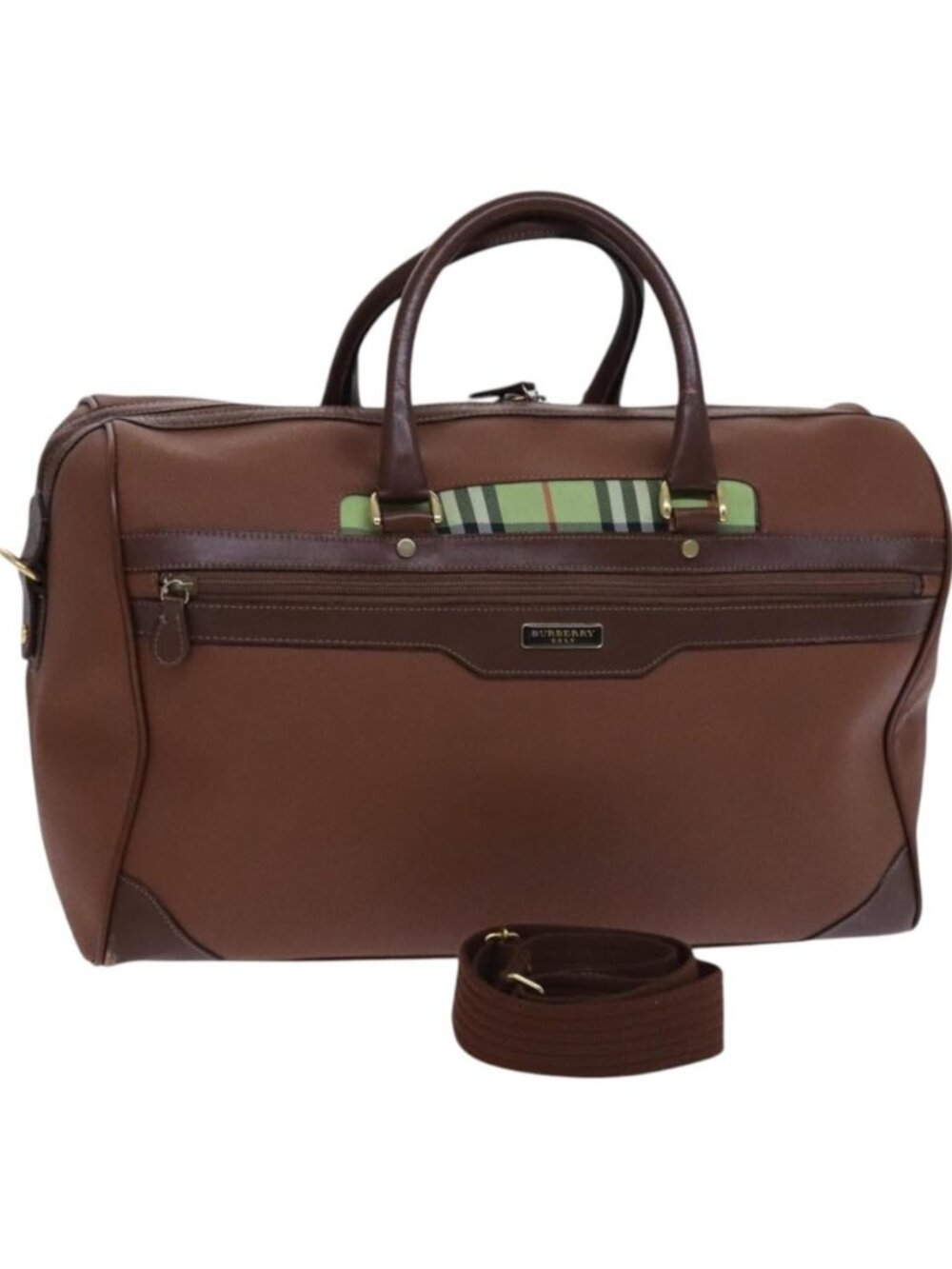 BURBERRY Nova Check Boston Bag Leather 2way Brown Green
